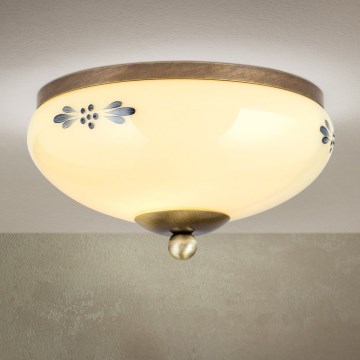 Φωτιστικό οροφής LANDHAUS 1xE27/60W/230V Ø 21 cm μπρονζέ/μπεζ/μπλε