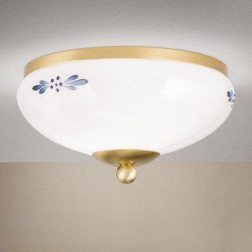 Φωτιστικό οροφής LANDHAUS 1xE27/60W/230V Ø 21 cm ορείχαλκο/λευκό/μπλε
