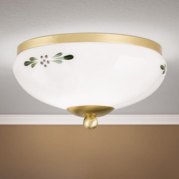 Φωτιστικό οροφής LANDHAUS 1xE27/60W/230V διάμ. 21 εκ. ορείχαλκος/λευκό/πράσινο