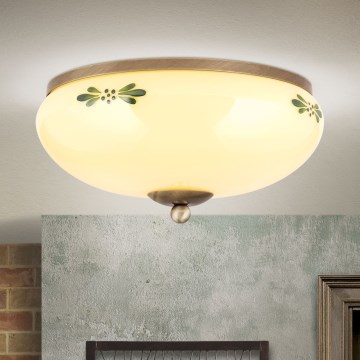 Φωτιστικό οροφής LANDHAUS 2xE27/60W/230V Ø 28 εκ. μπρονζέ/μπεζ/πράσινο