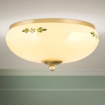 Φωτιστικό οροφής LANDHAUS 2xE27/60W/230V διάμ. 28 εκ. ορείχαλκος/μπεζ/πράσινο