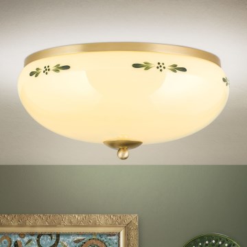 Φωτιστικό οροφής LANDHAUS 3xE27/60W/230V διάμ. 35 cm μπρούτζινο/μπεζ/πράσινο