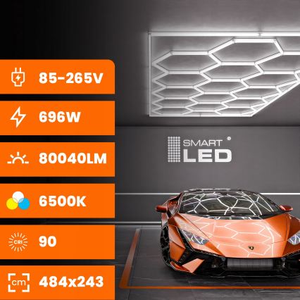 LED φωτιστικό οροφής HEXAGON LED/696W/85-265V 6500K 484x243 cm CRI 90 IP44 λευκό