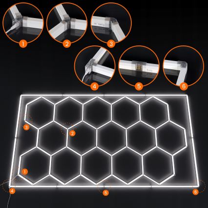 LED φωτιστικό οροφής HEXAGON LED/696W/85-265V 6500K 484x243 cm CRI 90 IP44 λευκό