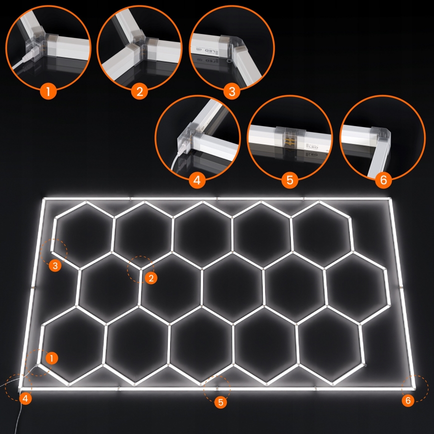 LED φωτιστικό οροφής HEXAGON LED/696W/85-265V 6500K 484x243 cm CRI 90 IP44 λευκό
