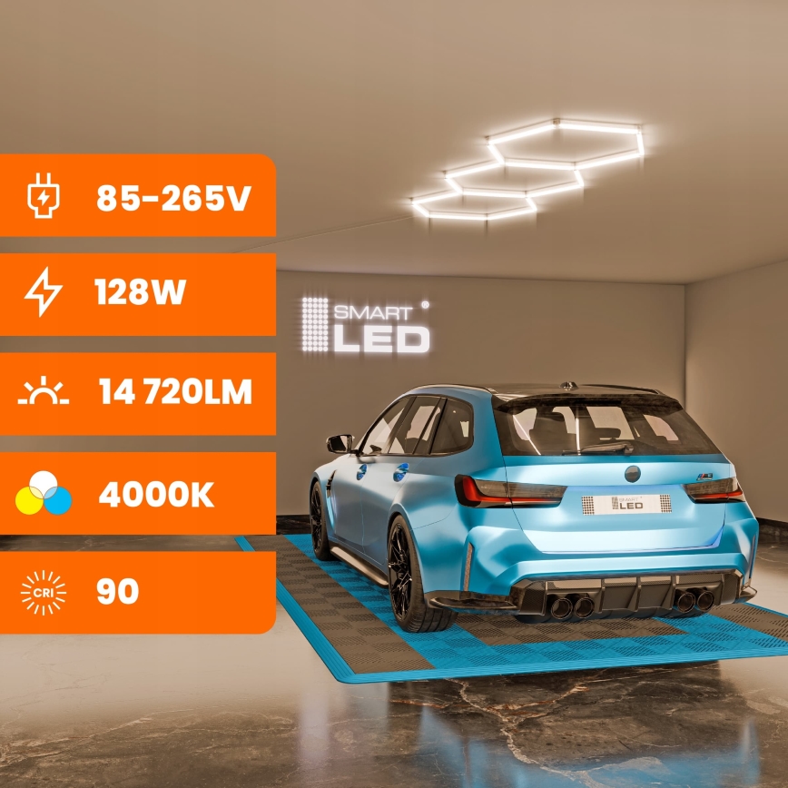 Φωτιστικό οροφής LED HEXAGON LED/128W/85-265V 4000K 248x97 cm CRI 90 IP54 λευκό