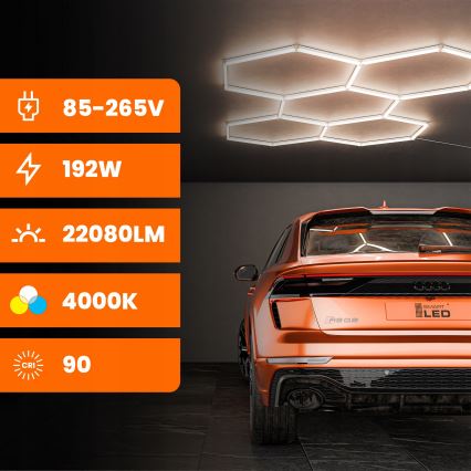 LED φωτιστικό οροφής HEXAGON LED/240W/85-265V 4000K 298x209 cm CRI 90 IP44 λευκό