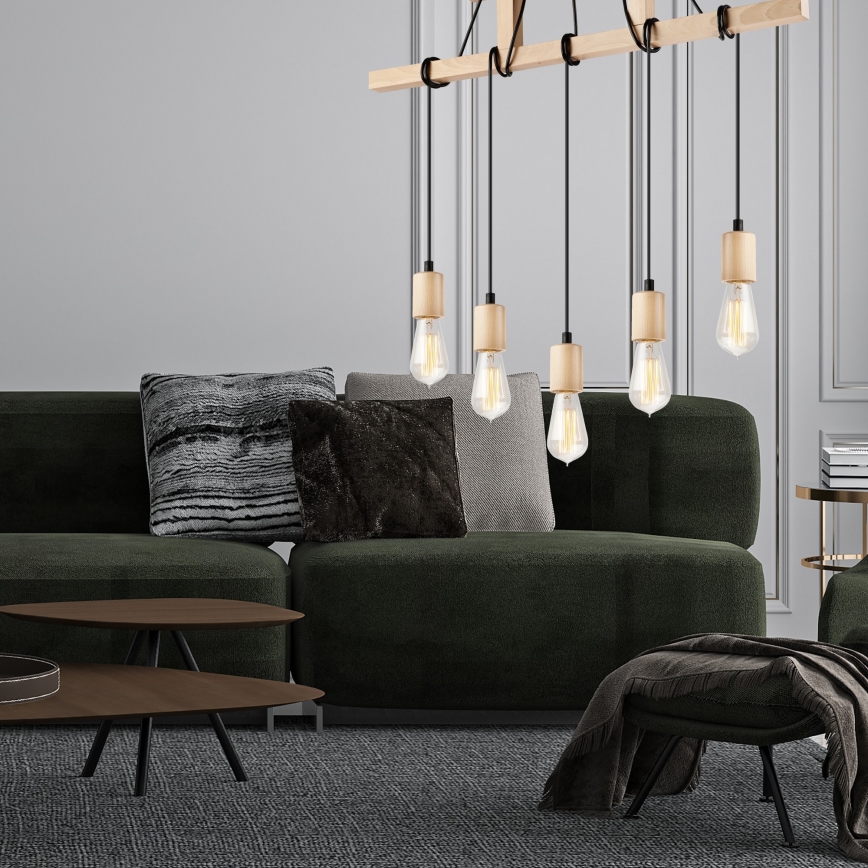 Φωτιστικό οροφής με καλώδιο LEON 5xE27/60W/230V οξιά