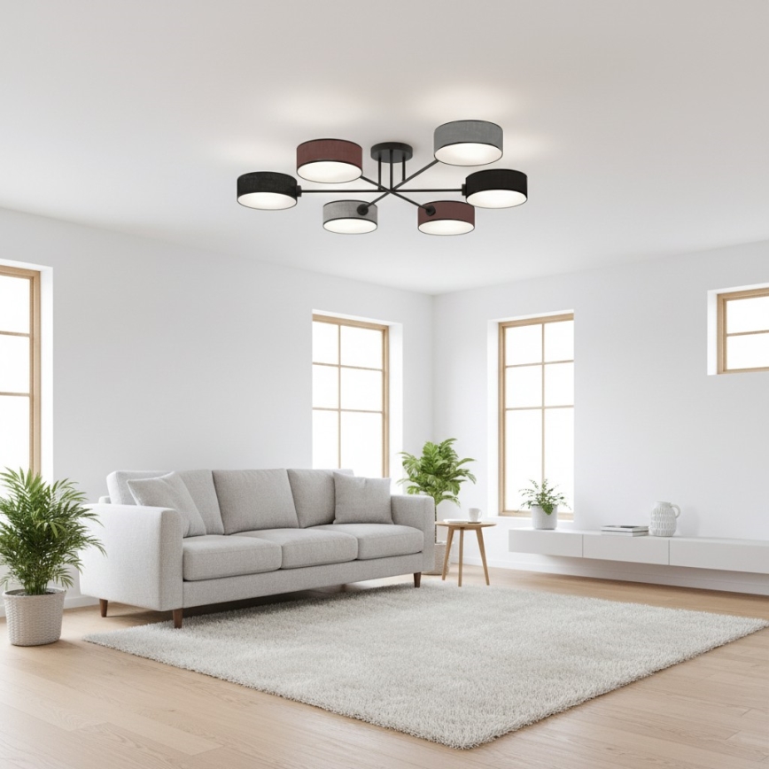 Φωτιστικό οροφής MAGA προσαρτημένο 6xE14/10W/230V μαύρο/καφέ/γκρι