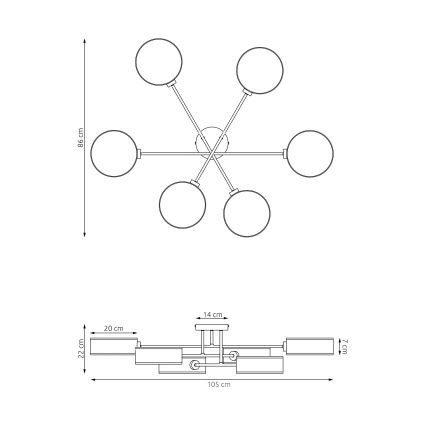 Φωτιστικό οροφής MAGA προσαρτημένο 6xE14/10W/230V μαύρο/καφέ/γκρι