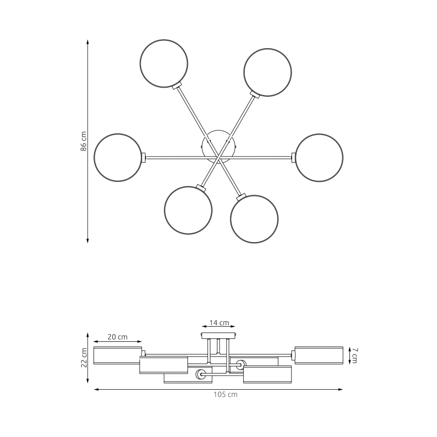 Φωτιστικό οροφής MAGA προσαρτημένο 6xE14/10W/230V μαύρο/καφέ/γκρι