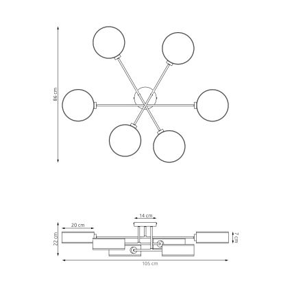 Φωτιστικό οροφής MAGA προσαρτημένο 6xE14/10W/230V μαύρο/καφέ/γκρι