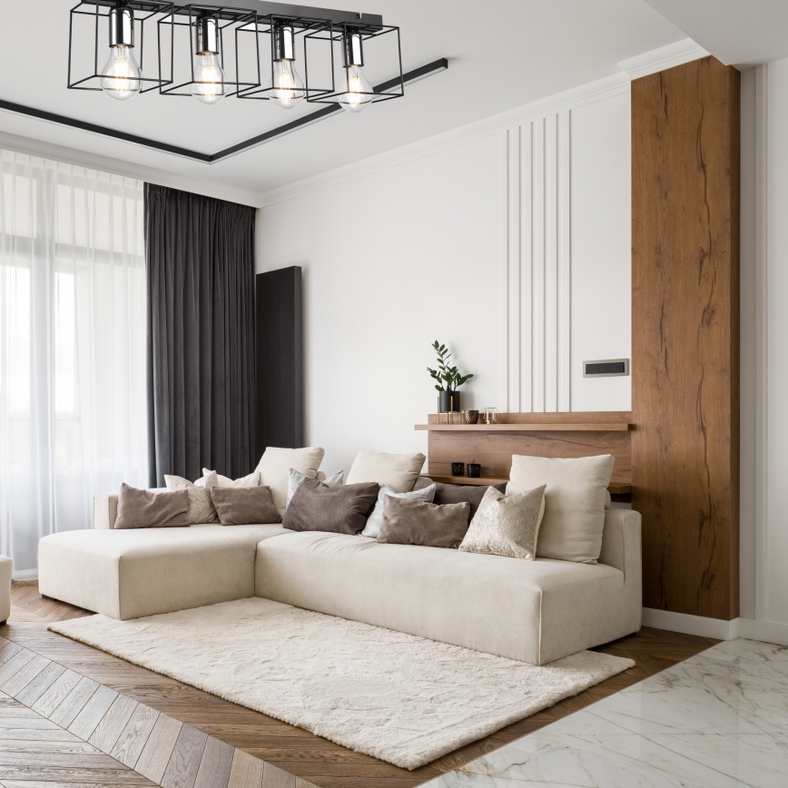 Φωτιστικό οροφής MIKA 4xE27/60W/230V 61 cm μαύρο/γυαλιστερό χρώμιο