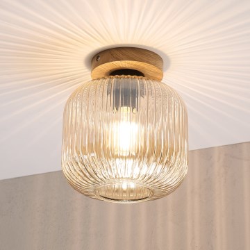 Φωτιστικό οροφής MILOU WOOD 1xE27/15W/230V δρυς/καπνιστό μπεζ Ø 20 cm