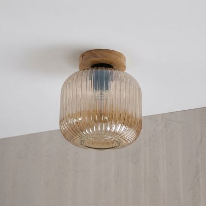 Φωτιστικό οροφής MILOU WOOD 1xE27/15W/230V δρυς/καπνιστό μπεζ Ø 20 cm