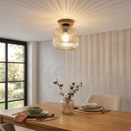 Φωτιστικό οροφής MILOU WOOD 1xE27/15W/230V δρυς/καπνιστό μπεζ Ø 20 cm