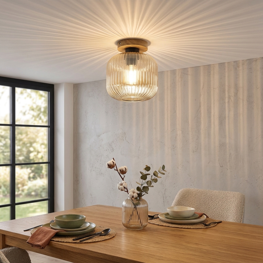 Φωτιστικό οροφής MILOU WOOD 1xE27/15W/230V δρυς/καπνιστό μπεζ Ø 20 cm