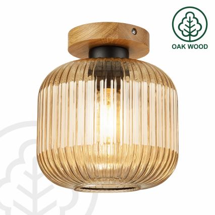 Φωτιστικό οροφής MILOU WOOD 1xE27/15W/230V δρυς/καπνιστό μπεζ Ø 20 cm