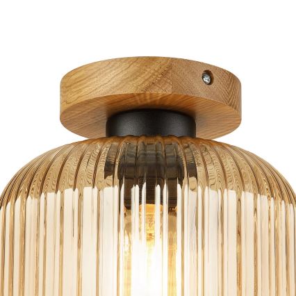 Φωτιστικό οροφής MILOU WOOD 1xE27/15W/230V δρυς/καπνιστό μπεζ Ø 20 cm