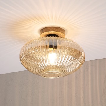 Φωτιστικό οροφής MILOU WOOD 1xE27/15W/230V δρυς/καπνιστό μπεζ διάμ. 29 εκ.