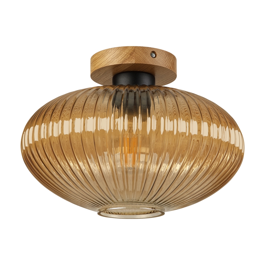 Φωτιστικό οροφής MILOU WOOD 1xE27/15W/230V δρυς/καπνιστό μπεζ διάμ. 29 εκ.