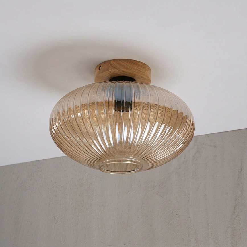 Φωτιστικό οροφής MILOU WOOD 1xE27/15W/230V δρυς/καπνιστό μπεζ διάμ. 29 εκ.