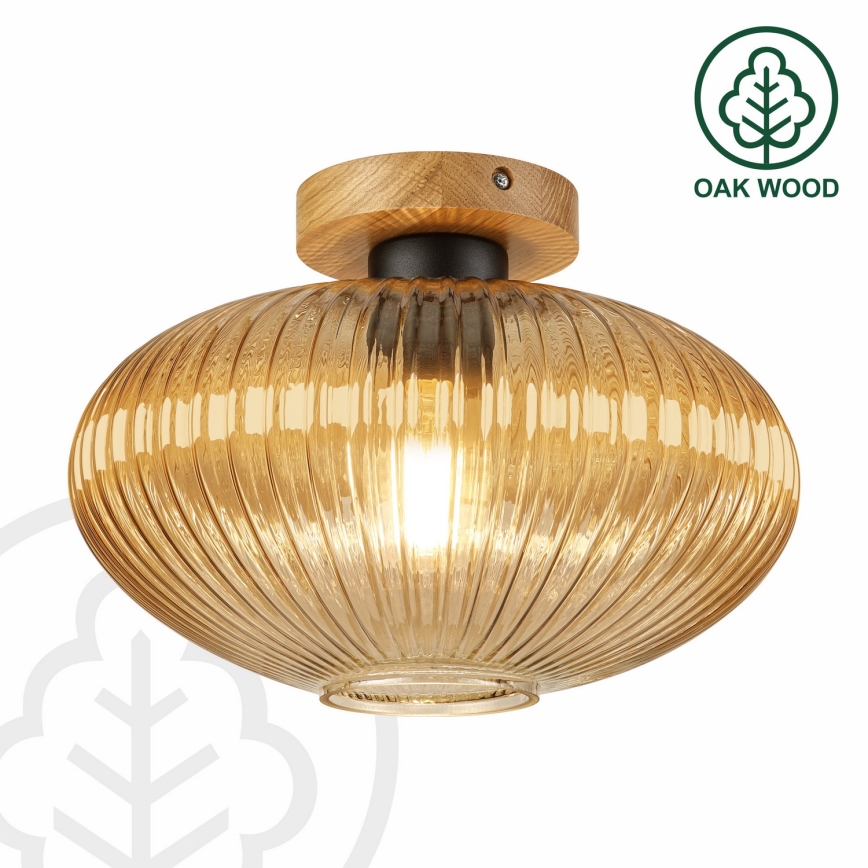 Φωτιστικό οροφής MILOU WOOD 1xE27/15W/230V δρυς/καπνιστό μπεζ διάμ. 29 εκ.