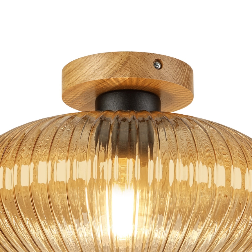 Φωτιστικό οροφής MILOU WOOD 1xE27/15W/230V δρυς/καπνιστό μπεζ διάμ. 29 εκ.