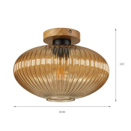 Φωτιστικό οροφής MILOU WOOD 1xE27/15W/230V δρυς/καπνιστό μπεζ διάμ. 29 εκ.
