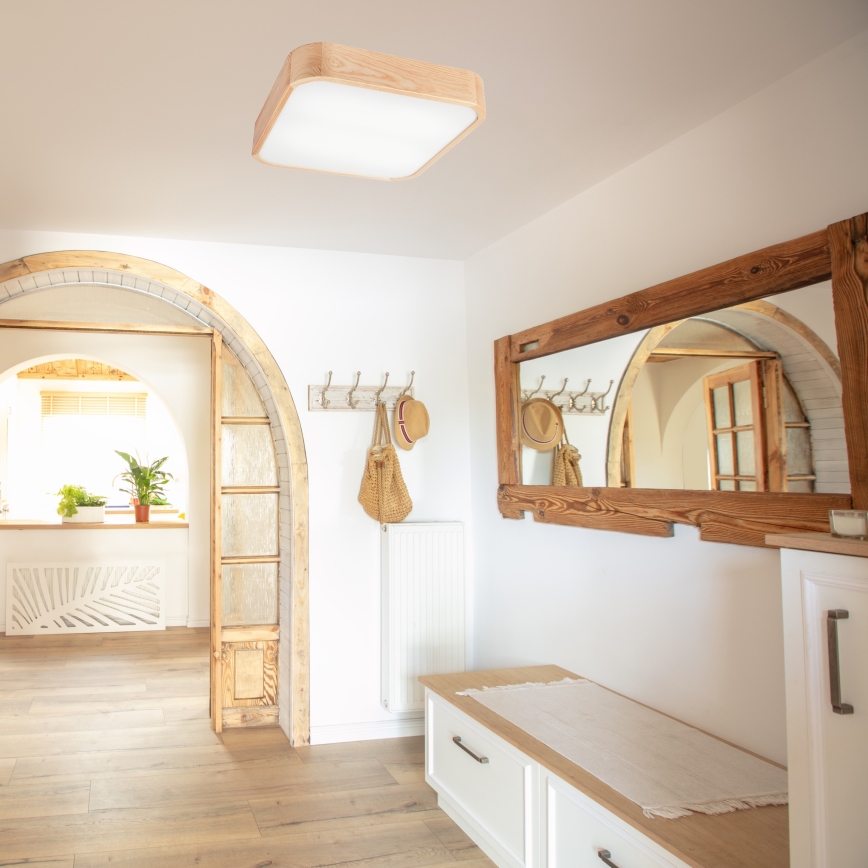 Φωτιστικό οροφής NATURAL SQUARE 4xE27/15W/230V 45x45 cm πεύκο