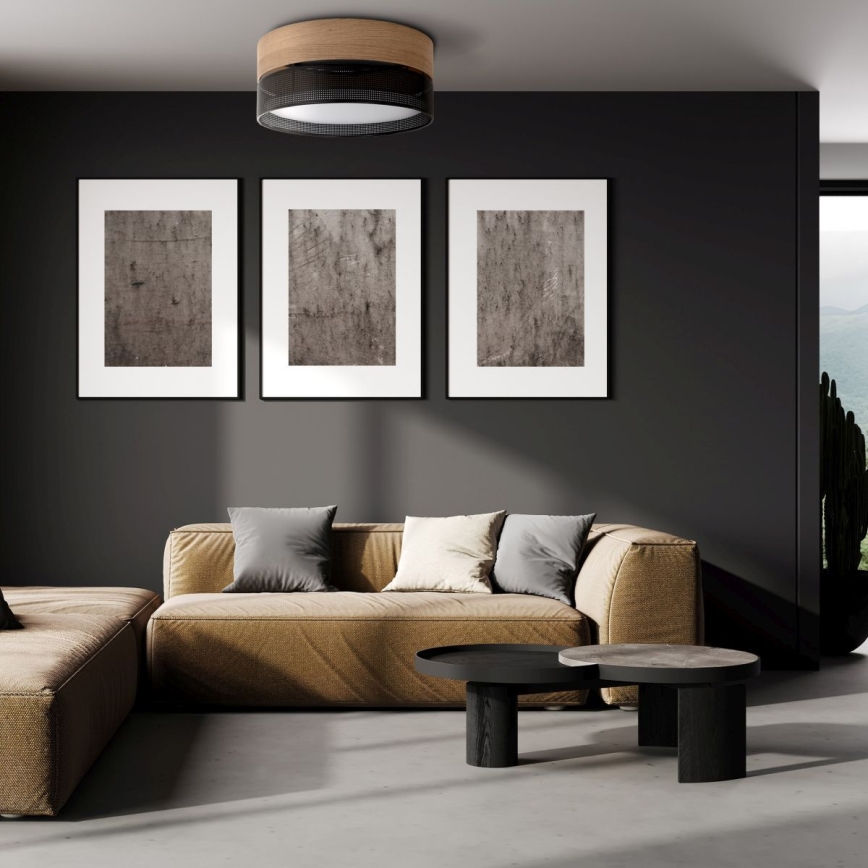 Φωτιστικό οροφής NICOL 4xE27/15W/230V Ø 50 cm καπλαμάς/μαύρο
