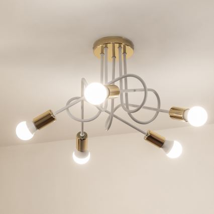 Φωτιστικό οροφής OXFORD επιφανειακής στερέωσης 5xE27/15W/230V χρυσό/λευκό