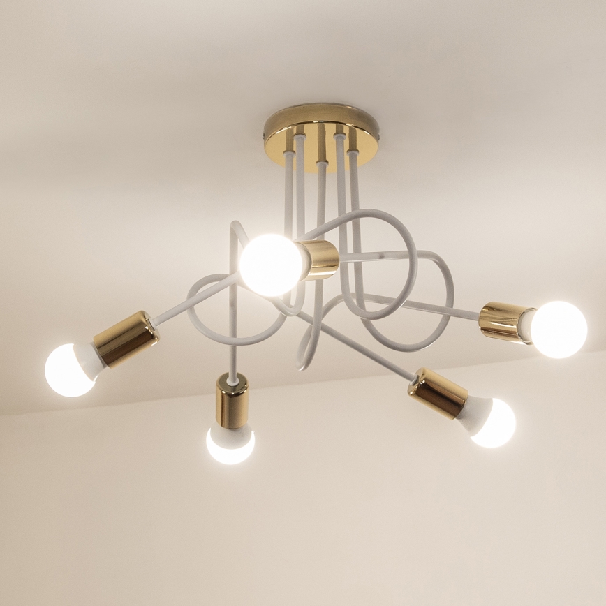 Φωτιστικό οροφής OXFORD επιφανειακής στερέωσης 5xE27/15W/230V χρυσό/λευκό