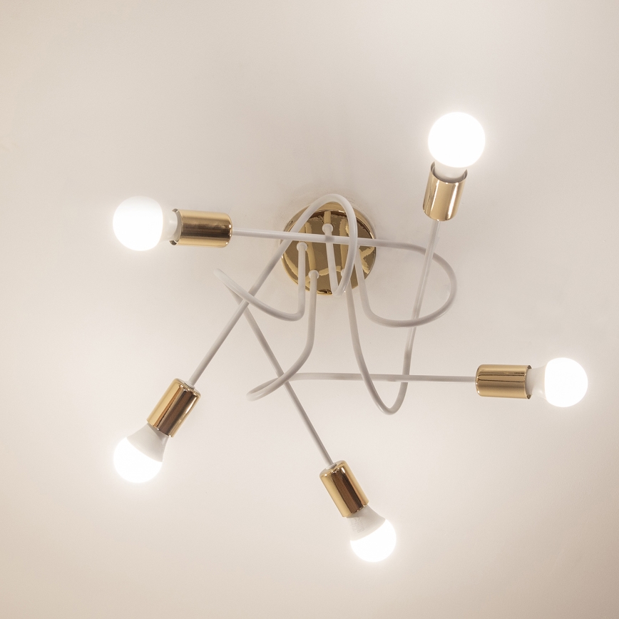 Φωτιστικό οροφής OXFORD επιφανειακής στερέωσης 5xE27/15W/230V χρυσό/λευκό