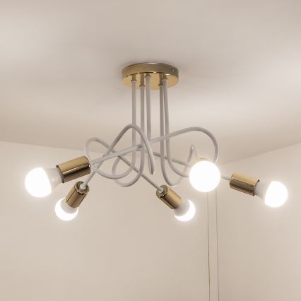 Φωτιστικό οροφής OXFORD επιφανειακής στερέωσης 5xE27/15W/230V χρυσό/λευκό