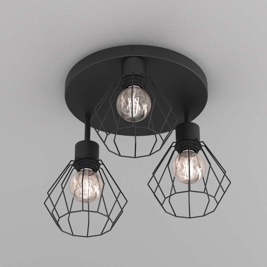 Φωτιστικό οροφής PARKLA 3xE27/15W/230V μαύρο