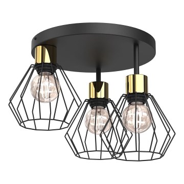 Φωτιστικό οροφής PARKLA 3xE27/15W/230V μαύρο/χρυσό