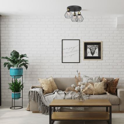 Φωτιστικό οροφής PARKLA 3xE27/15W/230V μαύρο/χρυσό
