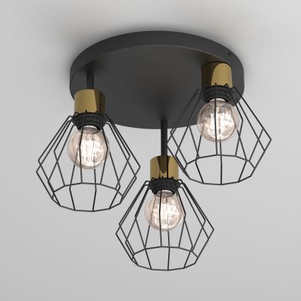Φωτιστικό οροφής PARKLA 3xE27/15W/230V μαύρο/χρυσό