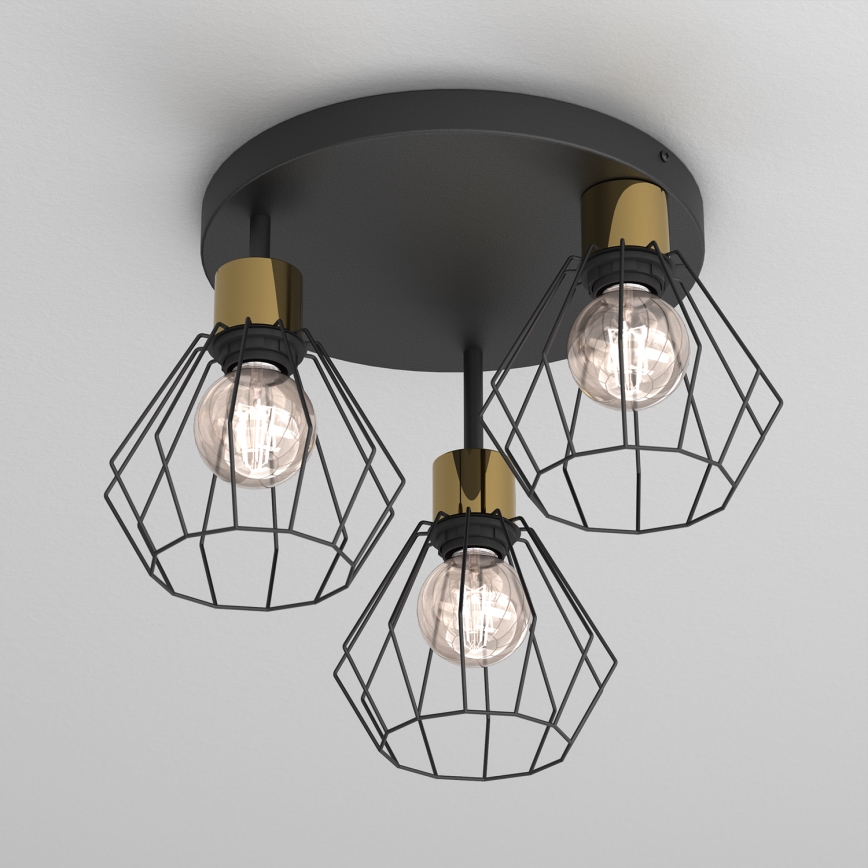 Φωτιστικό οροφής PARKLA 3xE27/15W/230V μαύρο/χρυσό