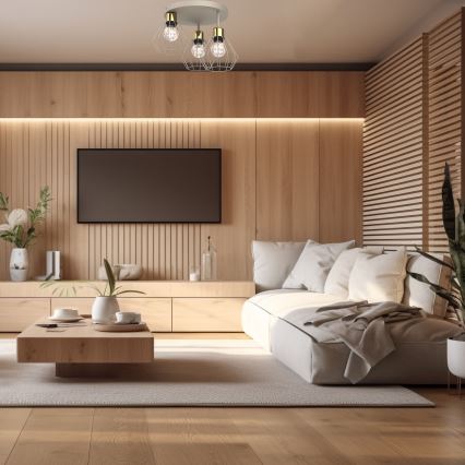 Φωτιστικό οροφής PARKLA 3xE27/15W/230V μπεζ/χρυσό