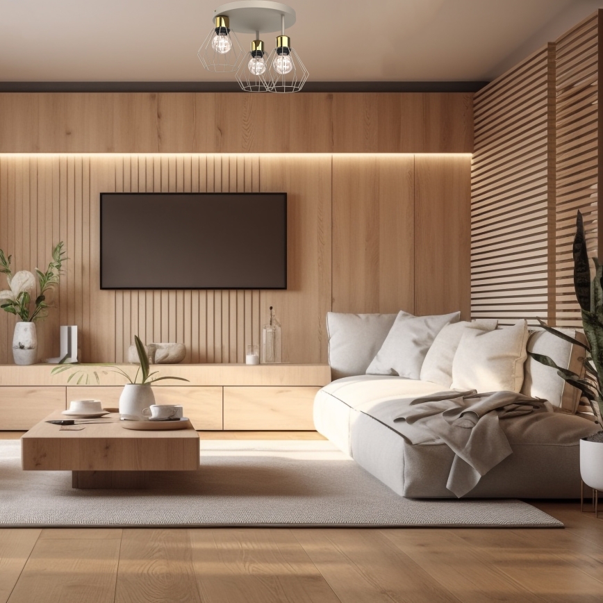 Φωτιστικό οροφής PARKLA 3xE27/15W/230V μπεζ/χρυσό