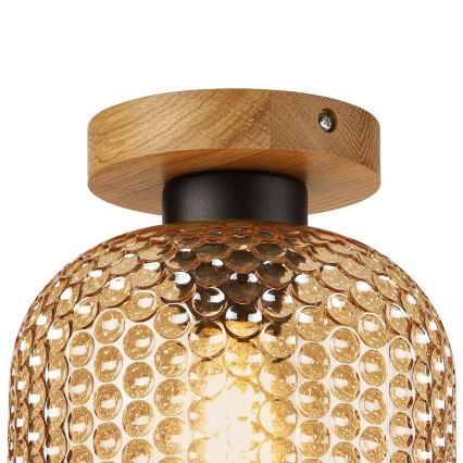 Φωτιστικό οροφής ROCCO WOOD 1xE27/15W/230V, δρυς/καπνιστό μπεζ, διάμετρος 18 cm