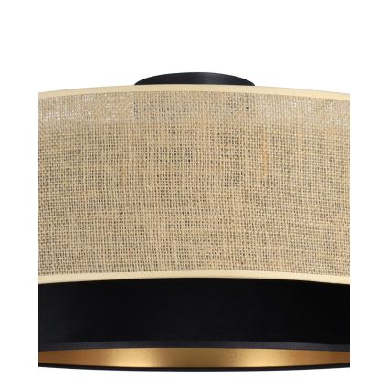 Φωτιστικό οροφής SARTA 1xE27/60W/230V, διάμ. 45 cm, μαύρο/γιούτα