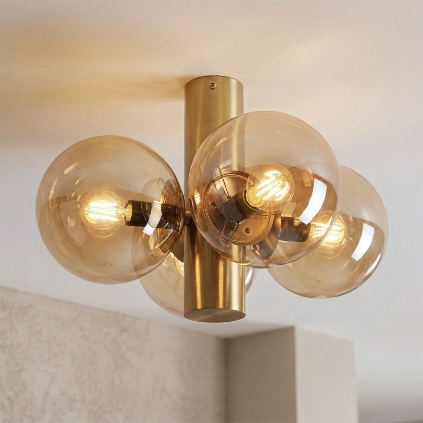 Φωτιστικό οροφής SFERIO 4xE14/5W/230V χρώμα ορείχαλκου/καπνιστό μπεζ