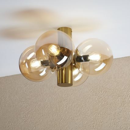 Φωτιστικό οροφής SFERIO 4xE14/5W/230V χρώμα ορείχαλκου/καπνιστό μπεζ