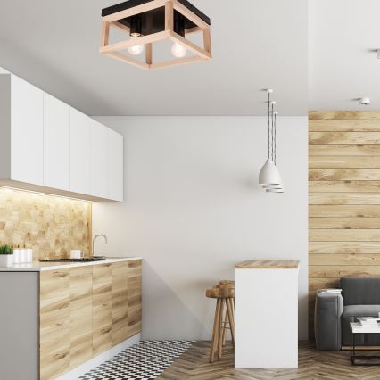 Φωτιστικό οροφής VILLY 2xE27/60W/230V μπεζ/μαύρο οξιά