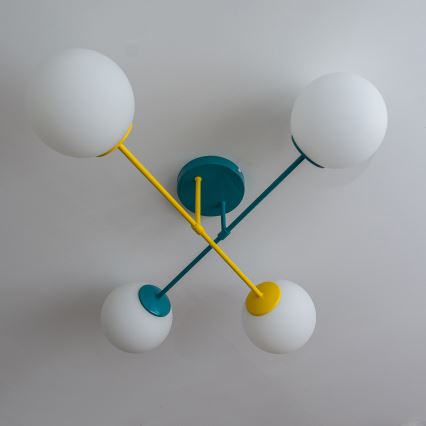 Φωτιστικό οροφής επιφανειακής τοποθέτησης MOON 4xE27/15W/230V τυρκουάζ/κίτρινο