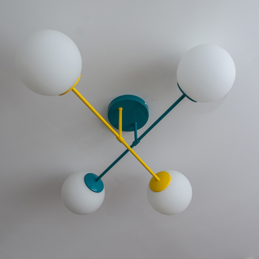 Φωτιστικό οροφής επιφανειακής τοποθέτησης MOON 4xE27/15W/230V τυρκουάζ/κίτρινο