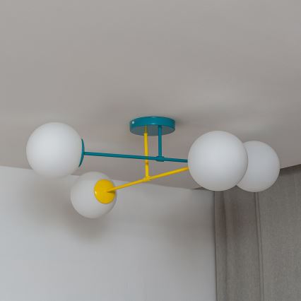 Φωτιστικό οροφής επιφανειακής τοποθέτησης MOON 4xE27/15W/230V τυρκουάζ/κίτρινο